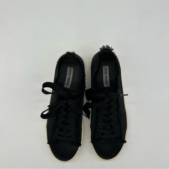 Steve Madden Greyla Black Platform Sneakers US 10M Frayed Canvas Shoes - Picture 3 of 9